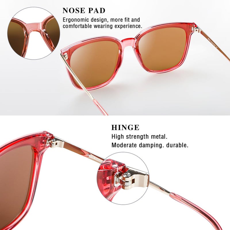 DUCO Oversized Polarized Sunglasses Womens Trendy Mirrored Shades Retro Round Vintage Light Weight UV400 Sun Glasses W016 (01- Transparent Pink Frame Pink Lens) - Image 5